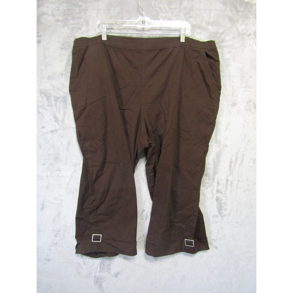 Denim & Company Capris Womens 3X Brown Excellent Elastic‎ Waist Buckle Hem Twill